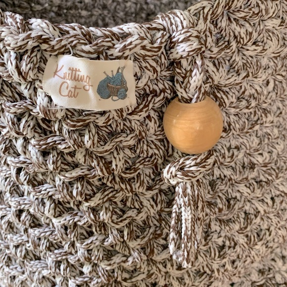 Brown and white knit knitting or what ever you want basket with handles - Picture 2 of 6